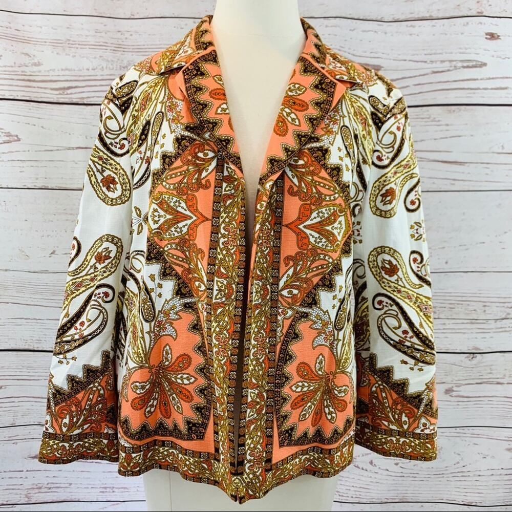 Talbots peach paisley jacket pockets cotton
